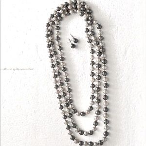 Shades of Gray Faux Pearl Necklace with Studs Earrings